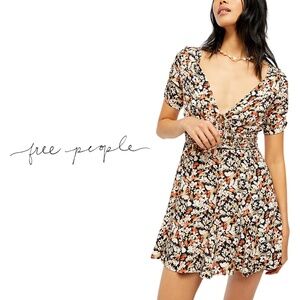 Free People Floral Mini Dress - Black, Orange, White